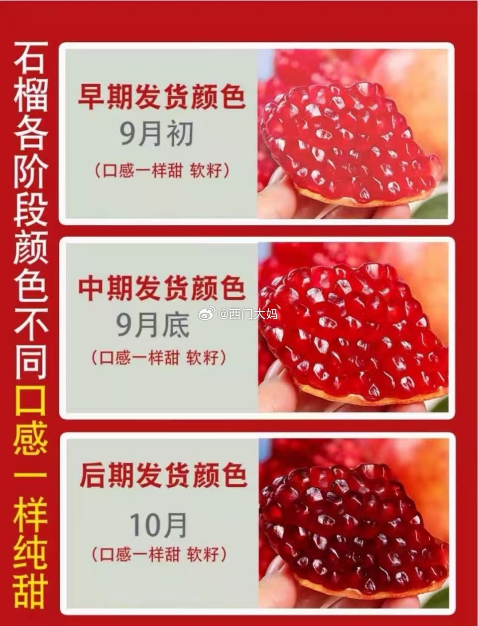 每年中秋前,各个商超水果店又开始摆石榴了，一筐一筐的，垒得跟小山似的，这时候大妈