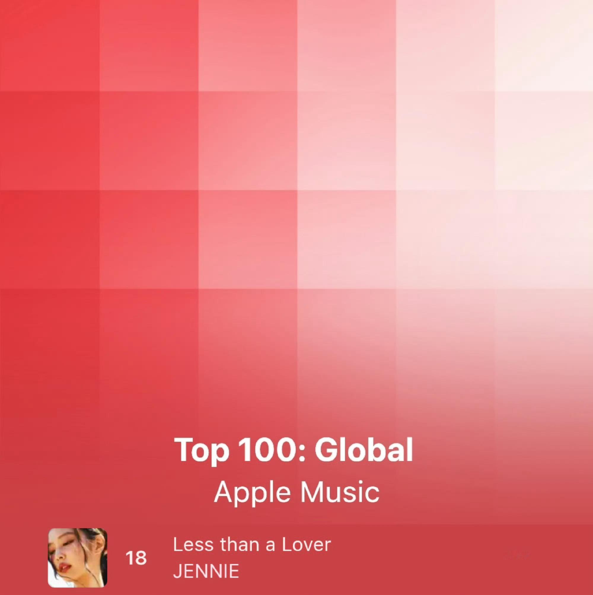 恋人未满Less than a Lover升至Apple Music全球榜第18