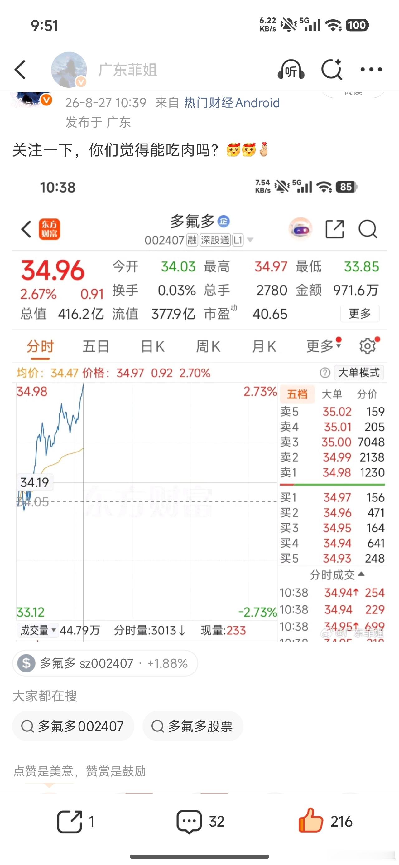 002407（多氟多）这个周末可以好好庆祝一下了[努力][努力][努力][手指比