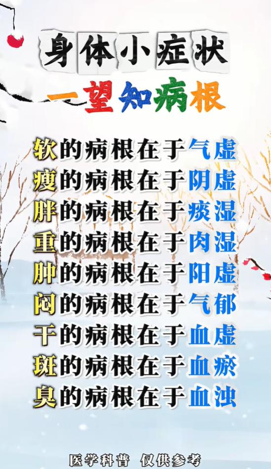 乏力、虚胖、浮肿、长斑，九类外在表现对应内在病机