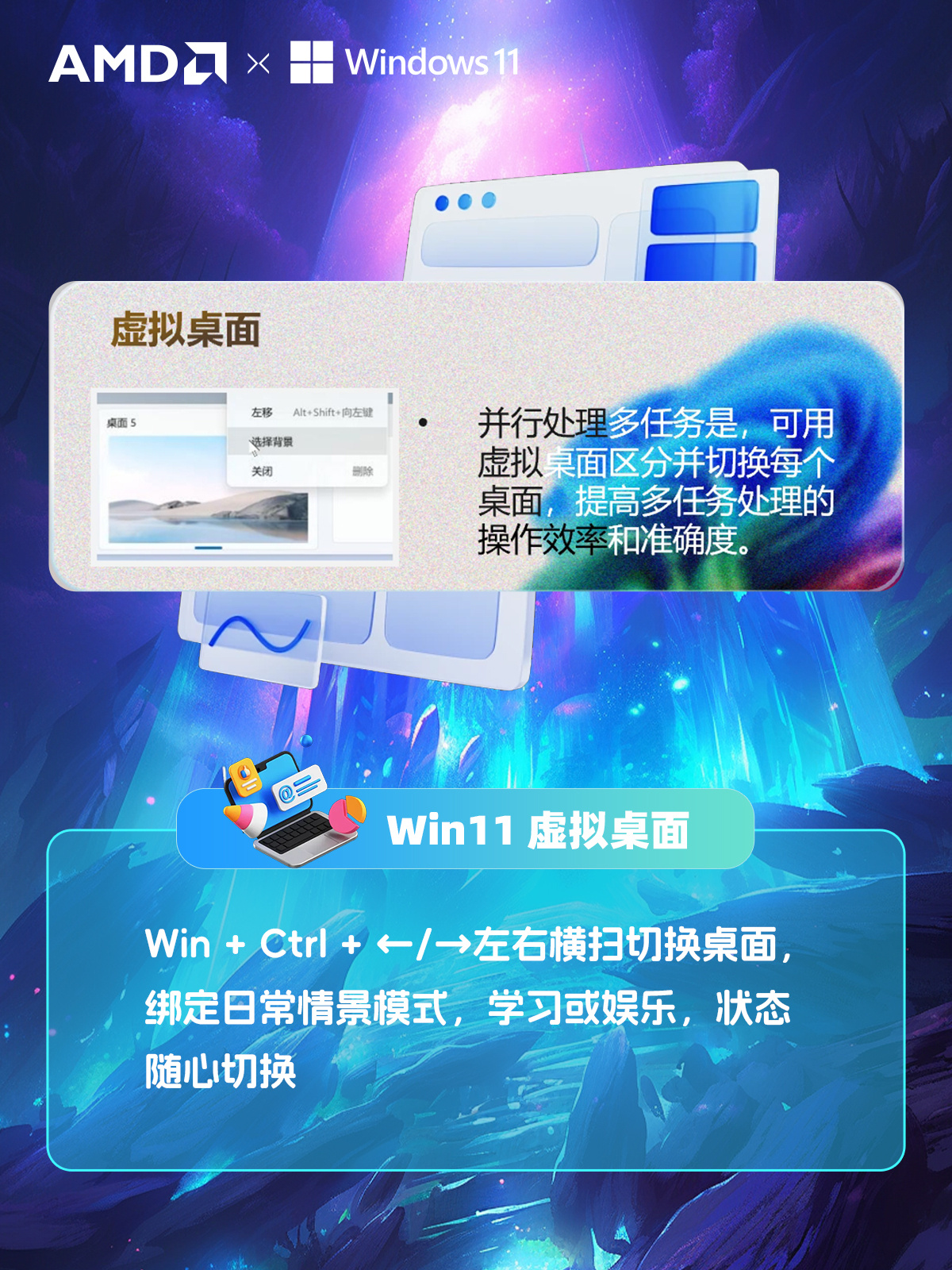 用联想拯救者R9000P AI元启游戏本配合win11虚拟桌面，不仅打游戏爽翻天