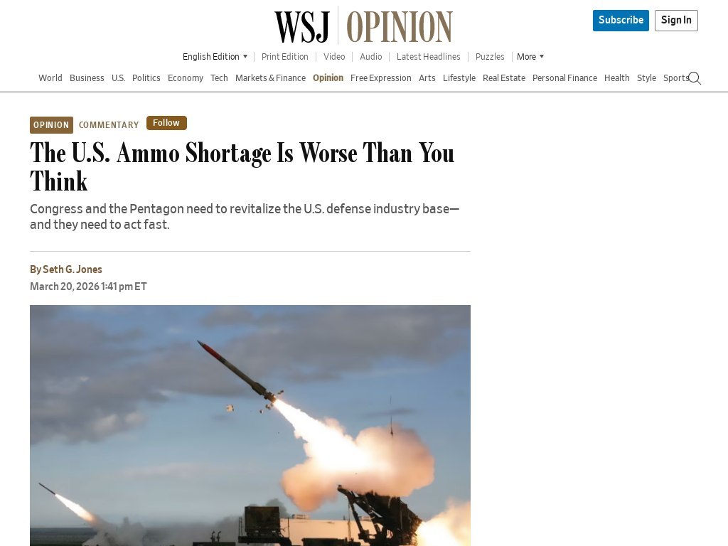 WSJ：美军弹药正在急速消耗，远远超过预期这还只是面对伊朗这个中等强国，如果到西