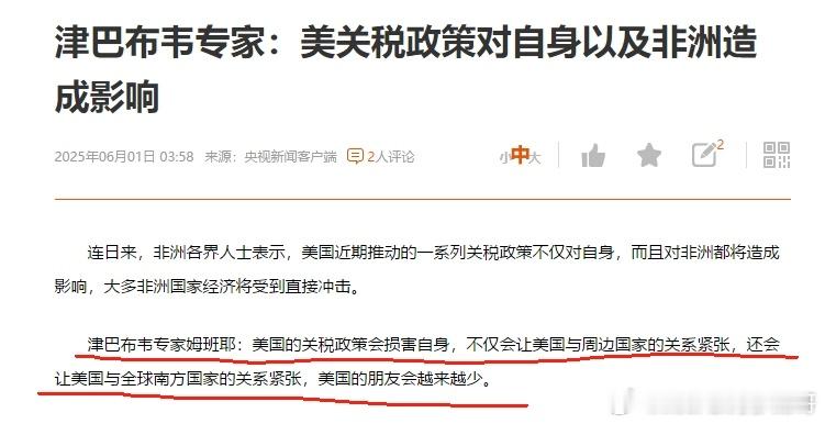 津巴布韦专家分析：美关税政策会损害自身，令美国朋友越来越少 ​​​