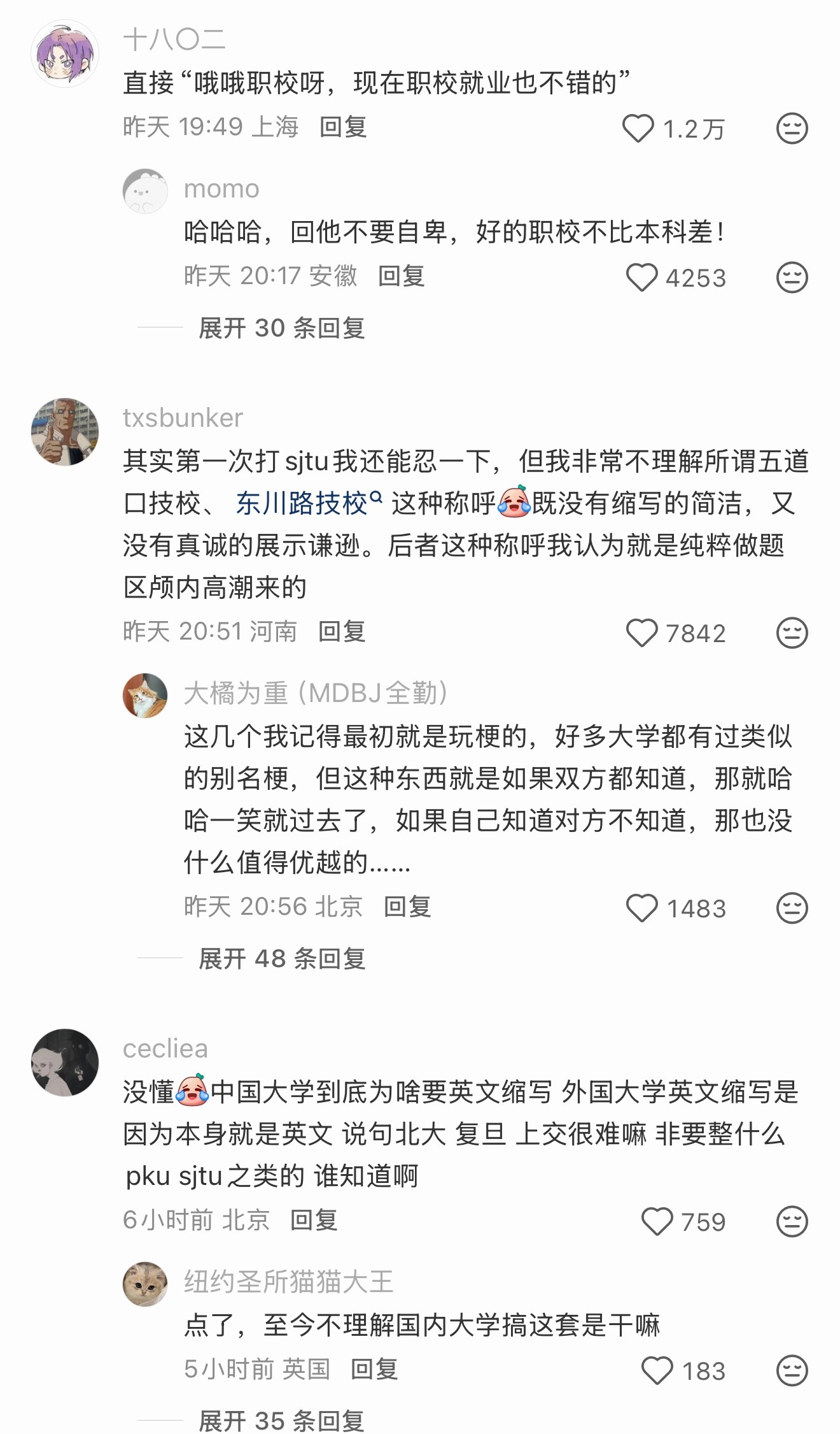 讲道理大学的缩写除了本校学生，其他人很难知道吧，本校学生有时候也不一定知道啊，还
