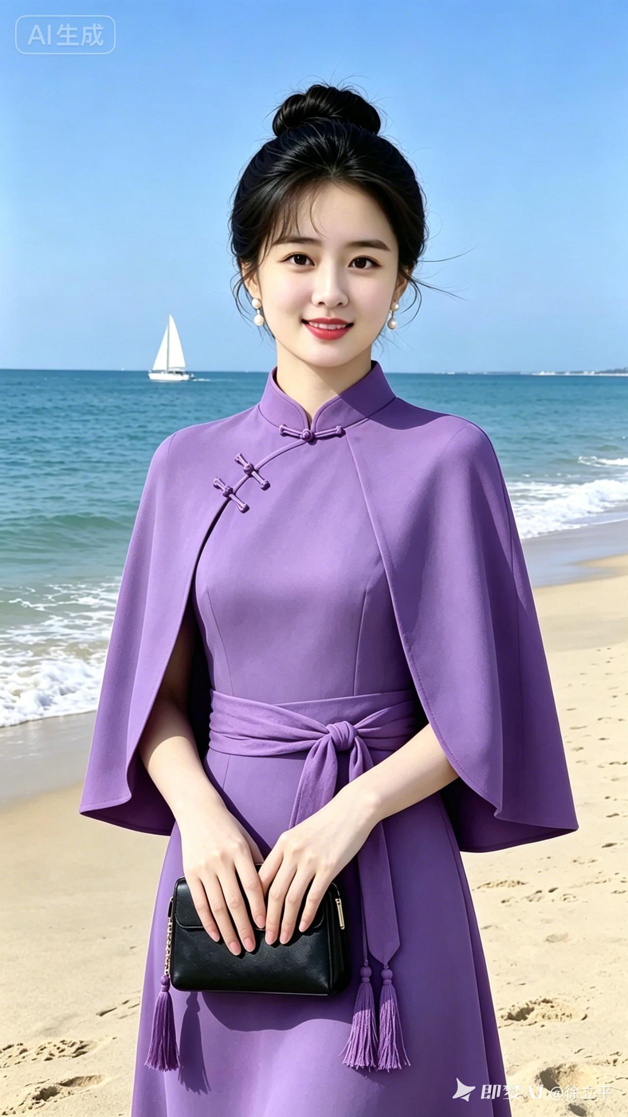 海边漫步，紫色优雅，风华绝代。