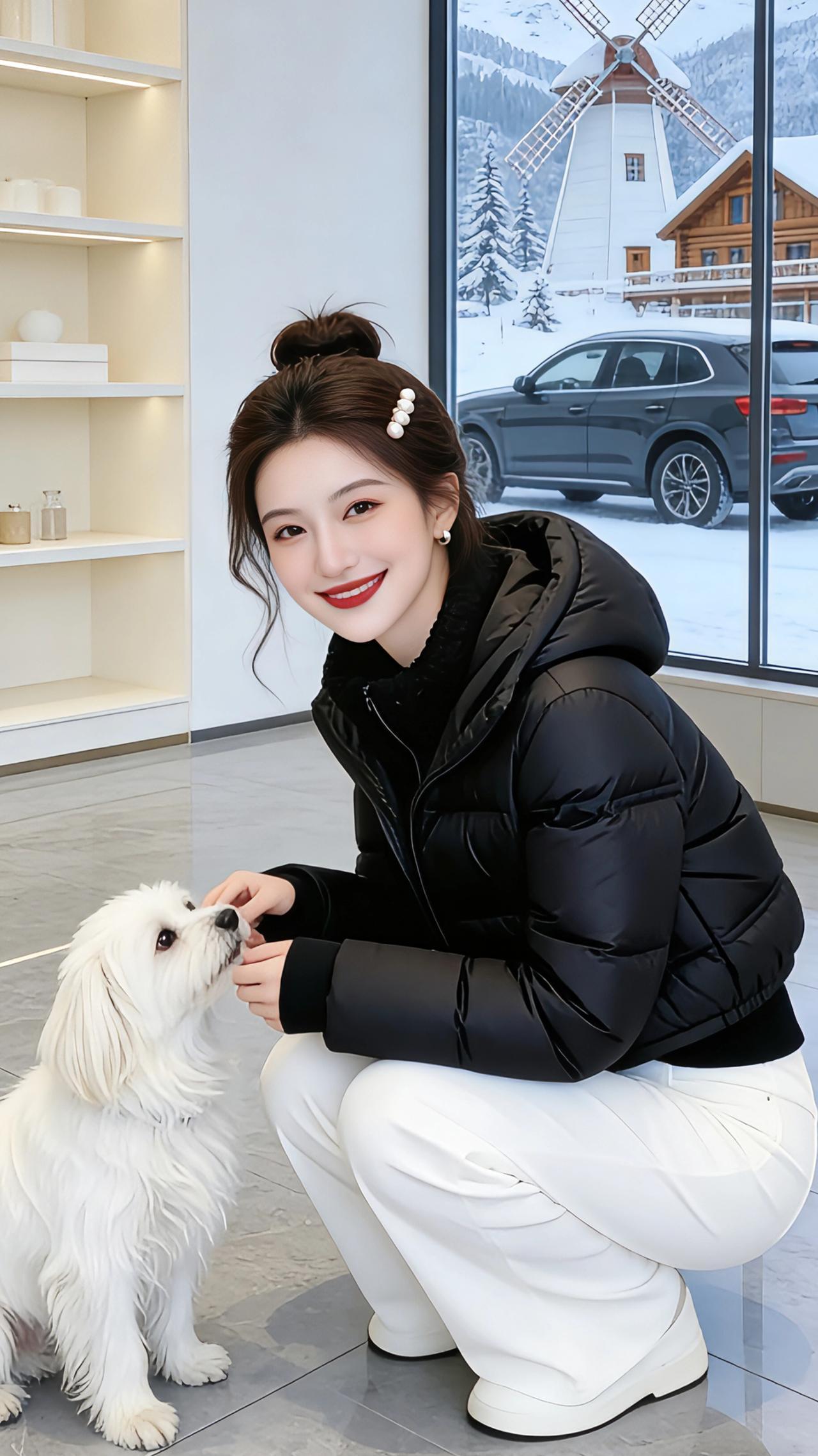 雪窗畔的暖与甜
 
冬日的窗棂框住了一片银白，雪山在远处凝着冷冽的光，风车转着慢