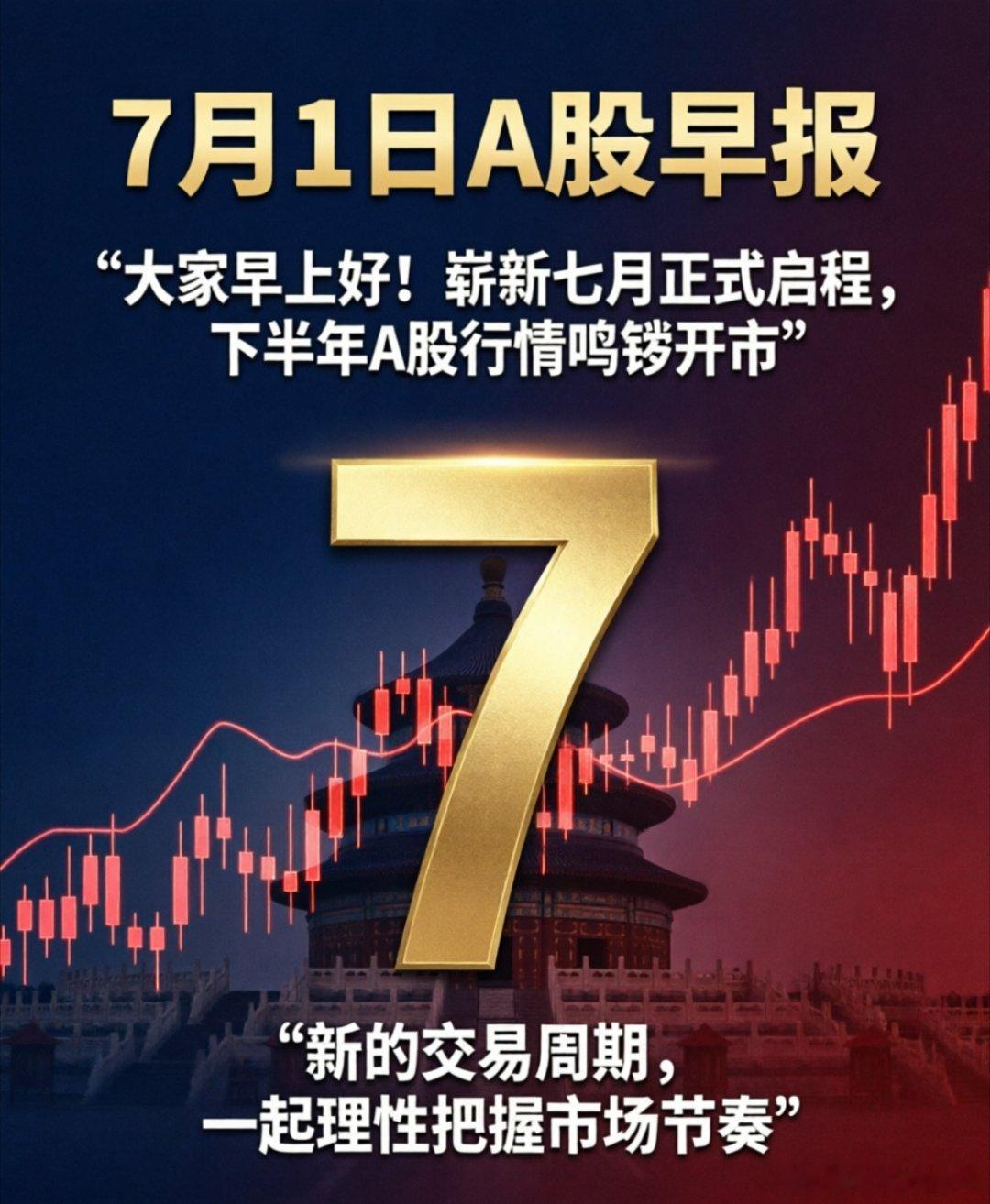 大家早上好！崭新七月正式启程，下半年A股行情鸣锣开市，新的交易周期，一起理性把握