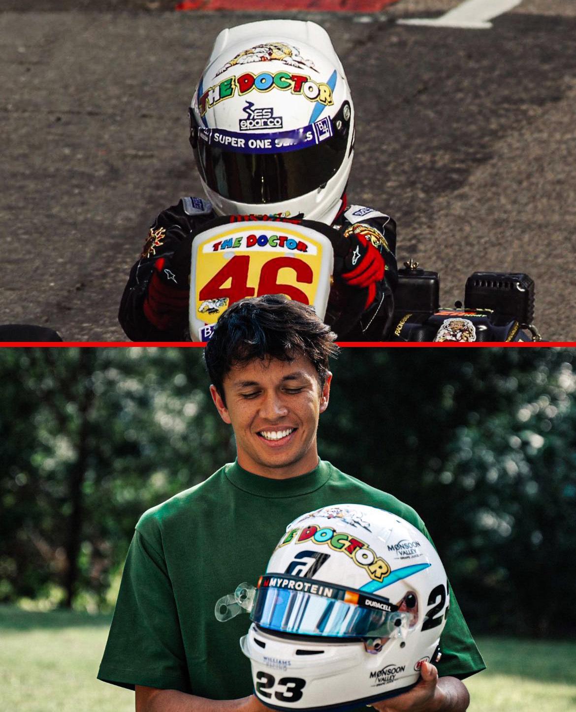 阿尔本生涯第100场大奖赛特别款头盔，使用的是卡丁车时期的第一款头盔#2024f