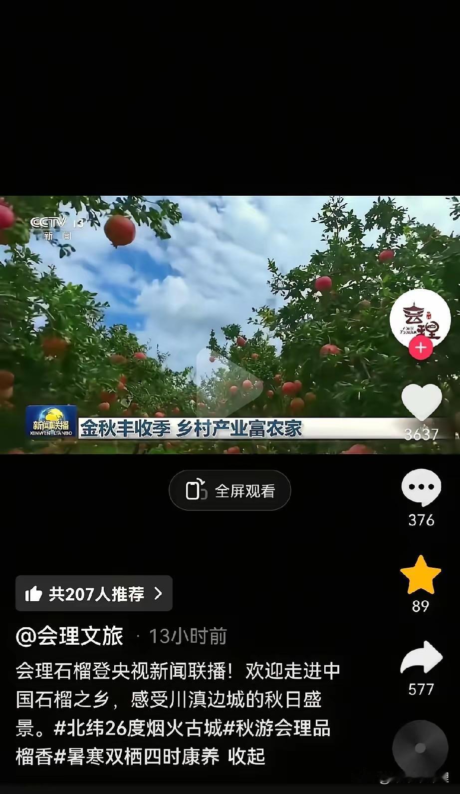 会理石榴上央视新闻了，

在当前的日常生活与网络资讯中，关于农产品的发展与推广总