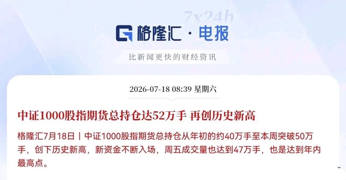 这下麻烦大了，刚刚最新消息，中证1000股指期货总持仓达52万手，再创历史新高了