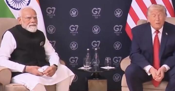 6月17日G7领导人峰会期间，美国总统特朗普和印度总理莫迪会面，大夸特夸莫迪，说