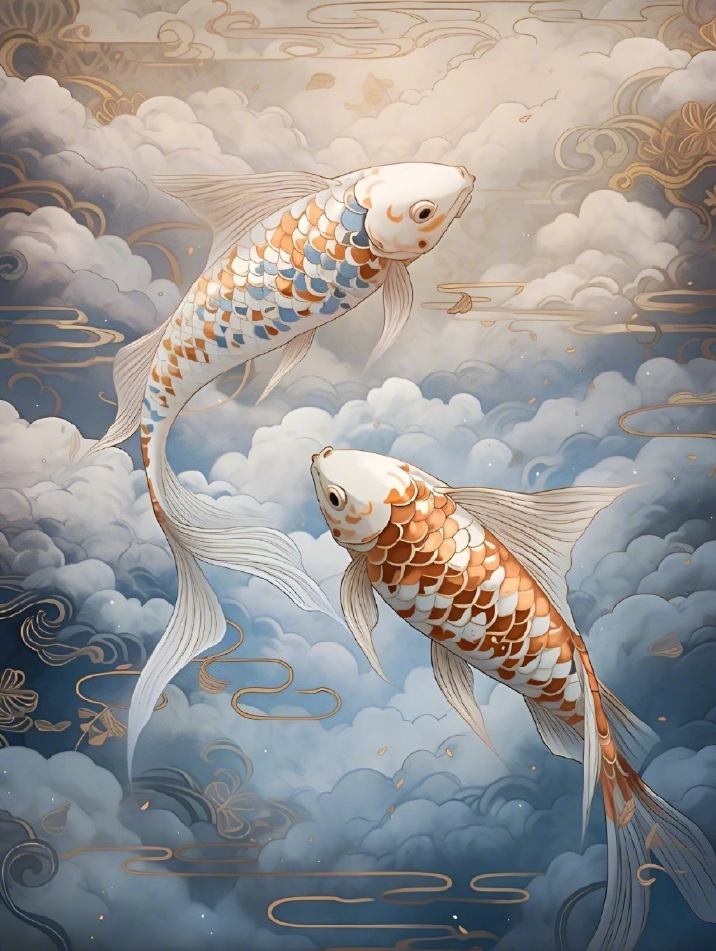 清晨礼赞，双鲤绕屏，见者好运连连。 ​​​