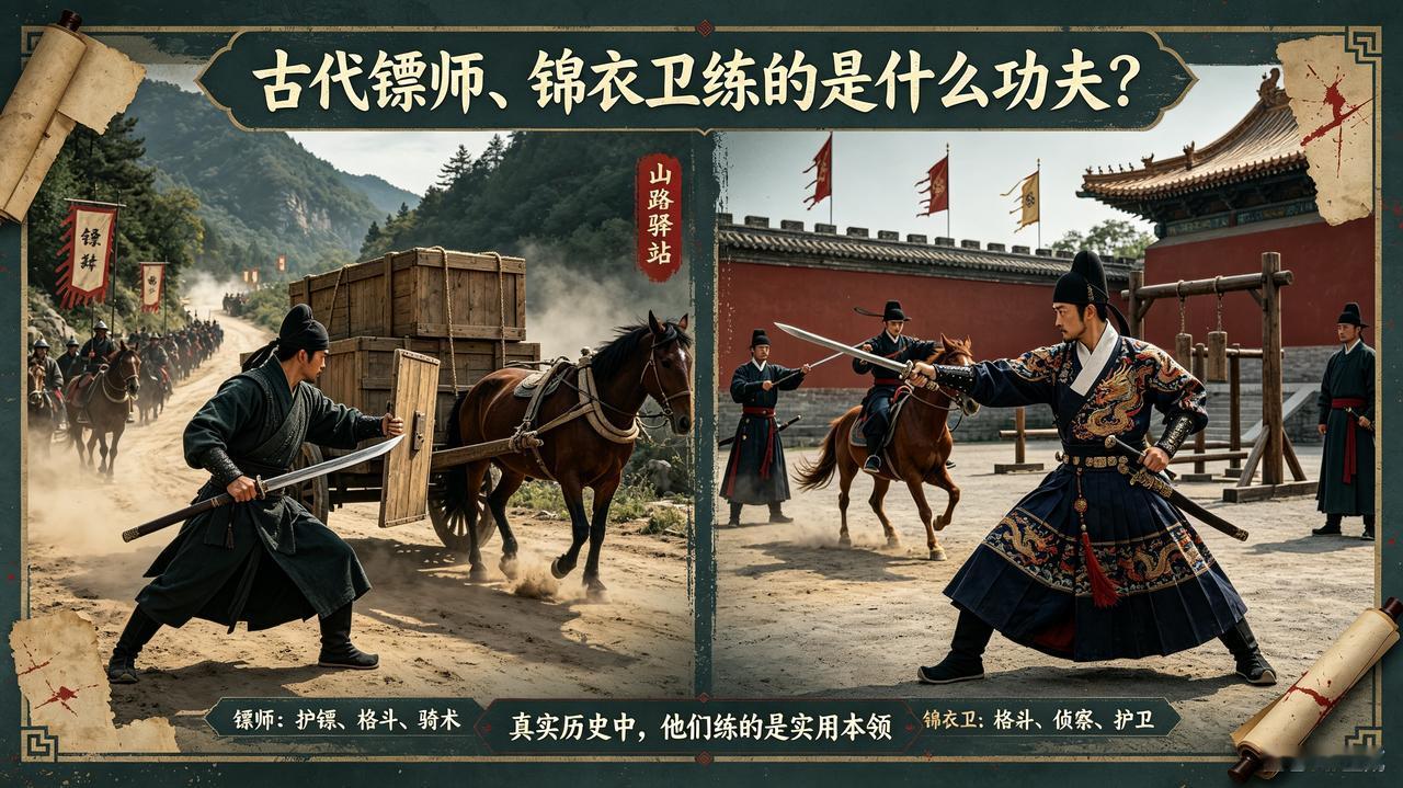 古代镖师、锦衣卫练的是什么功夫?
 在很多影视剧中，镖师和锦衣卫都被描绘成武功高