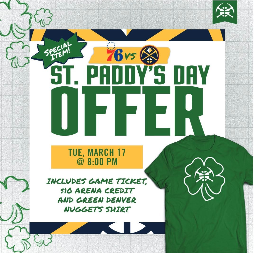 为了庆祝圣帕特里克节，你矿主场会发一件像极了和凯尔特人联盟的短袖（任意消费+10