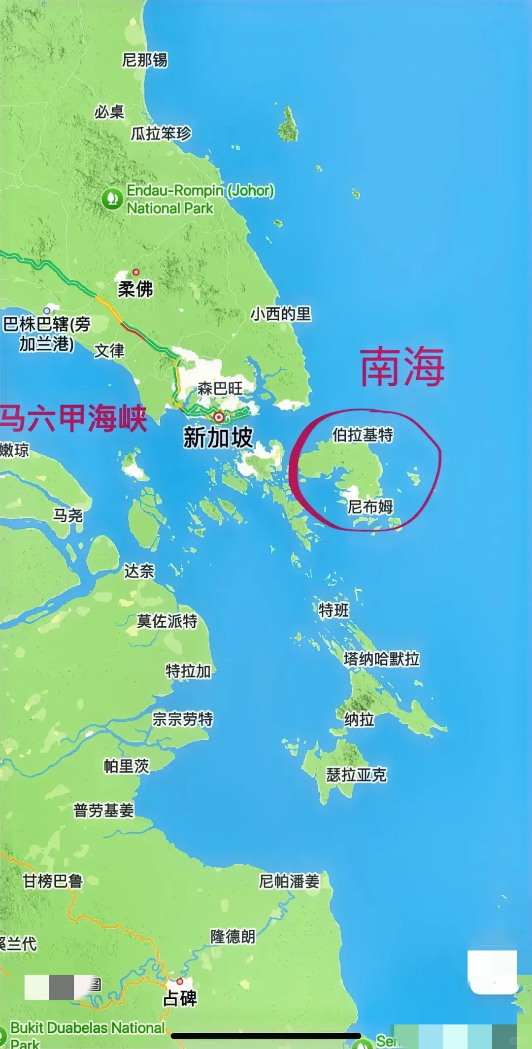 地图中这个岛屿比新加坡更靠近马六甲