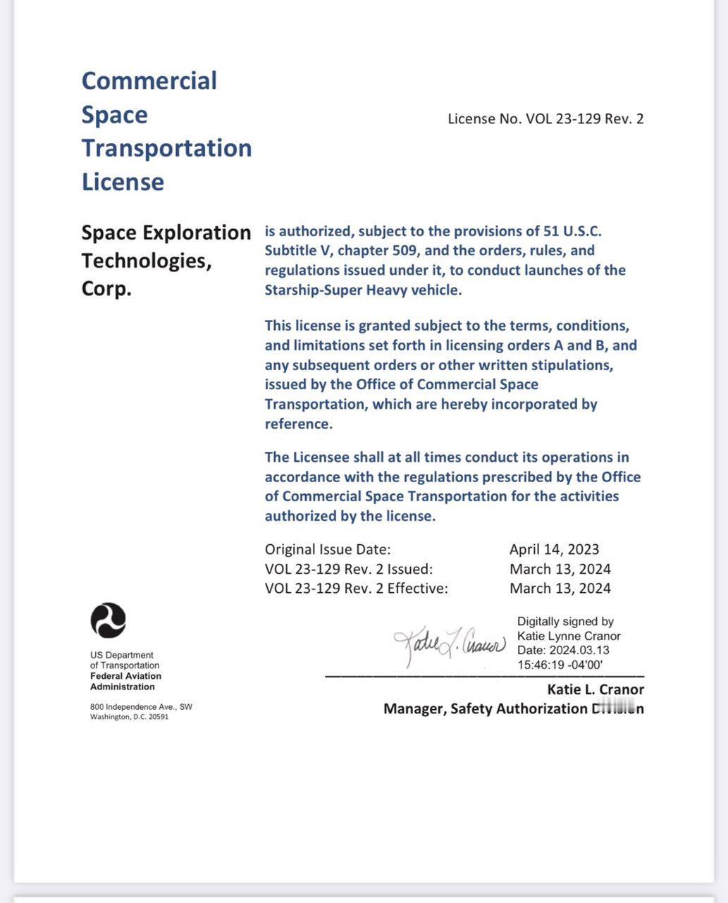 FAA 授权 SpaceX 的星舰第3次飞行试验许可 ​​​