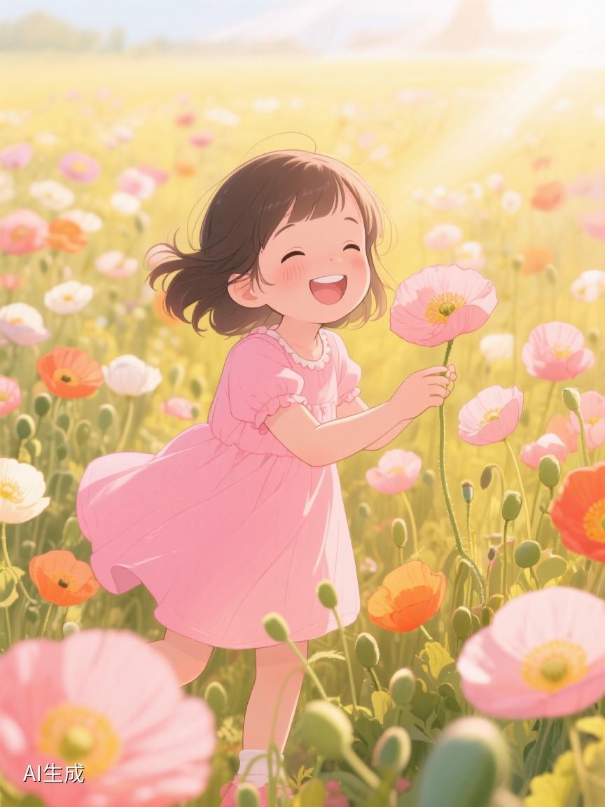 AI妙生图在花田肆意欢笑的孩子，似是捕捉到了阳光的秘密，让纯真点亮生活的诗意✨