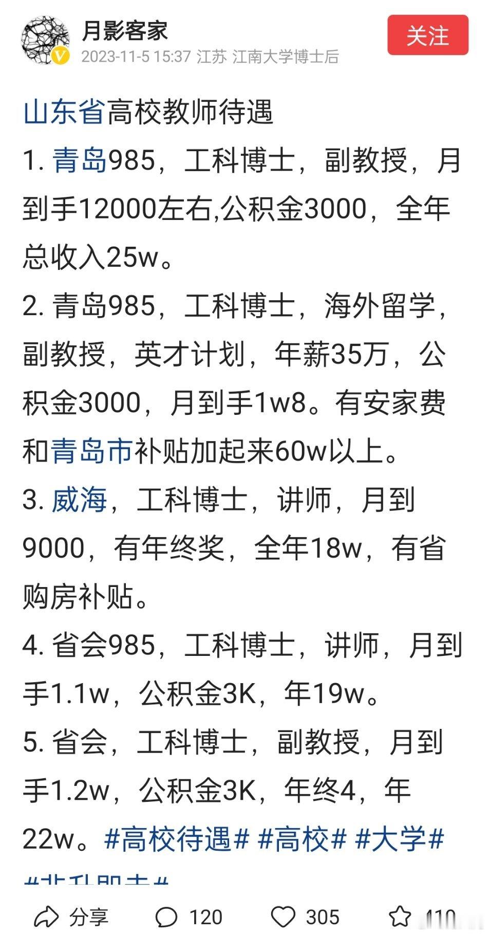 山东高校教师待遇，属于什么水平？ ​​​