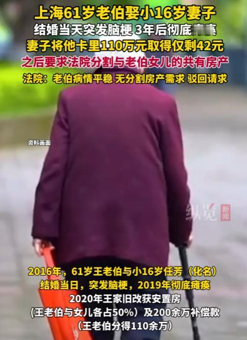 上海，一6旬老大爷娶了一个40多岁女子，谁知新婚当天就被送往医院抢救。后老大爷被