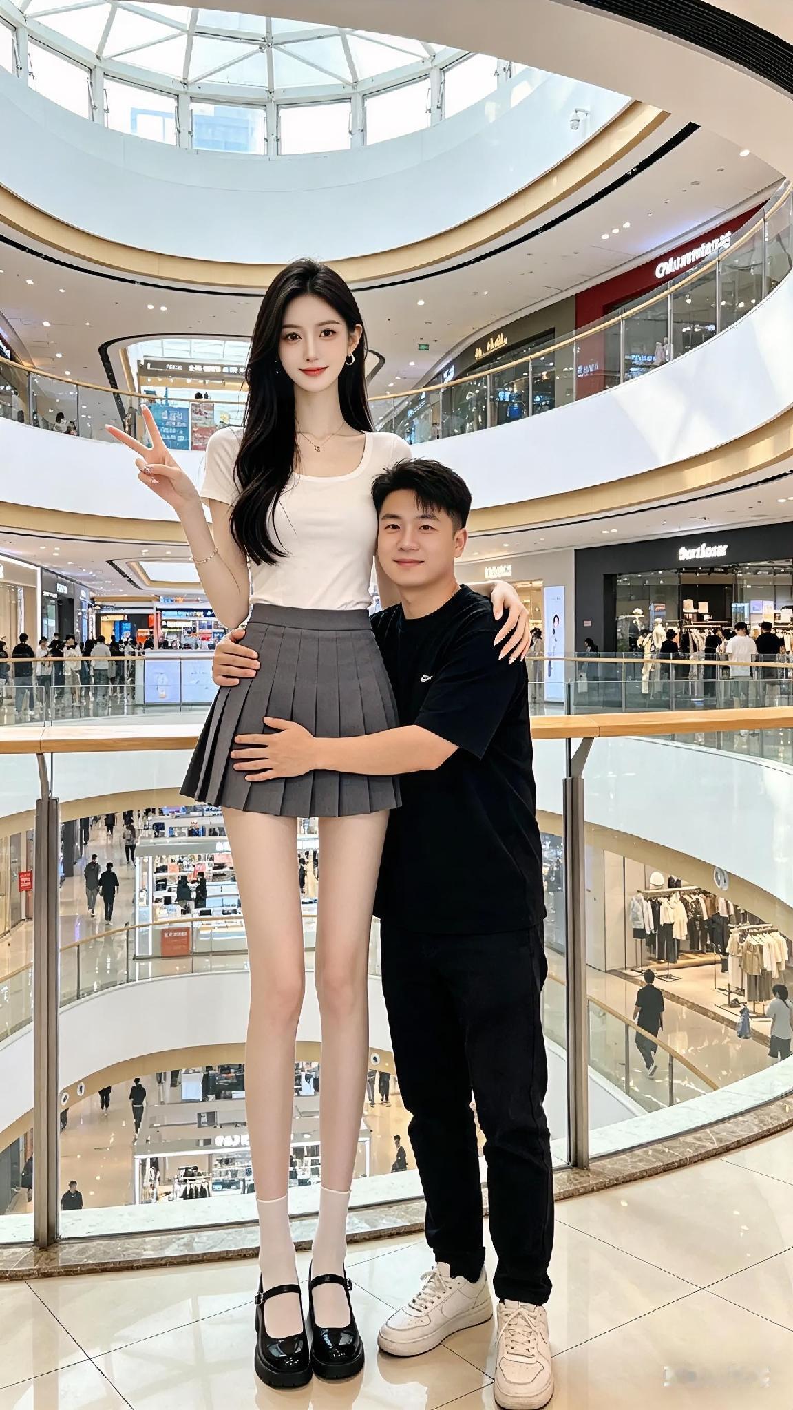 这才是大长腿，交一个这样的女朋友，在外面都是焦点，回头率百分百，但也很尴尬，对么