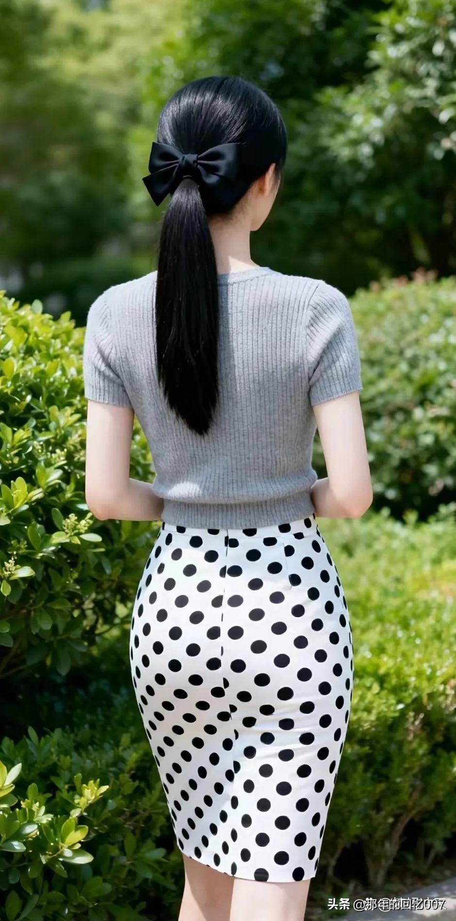 优雅波点裙，搭配简约灰色毛衣，尽显都市女性魅力！