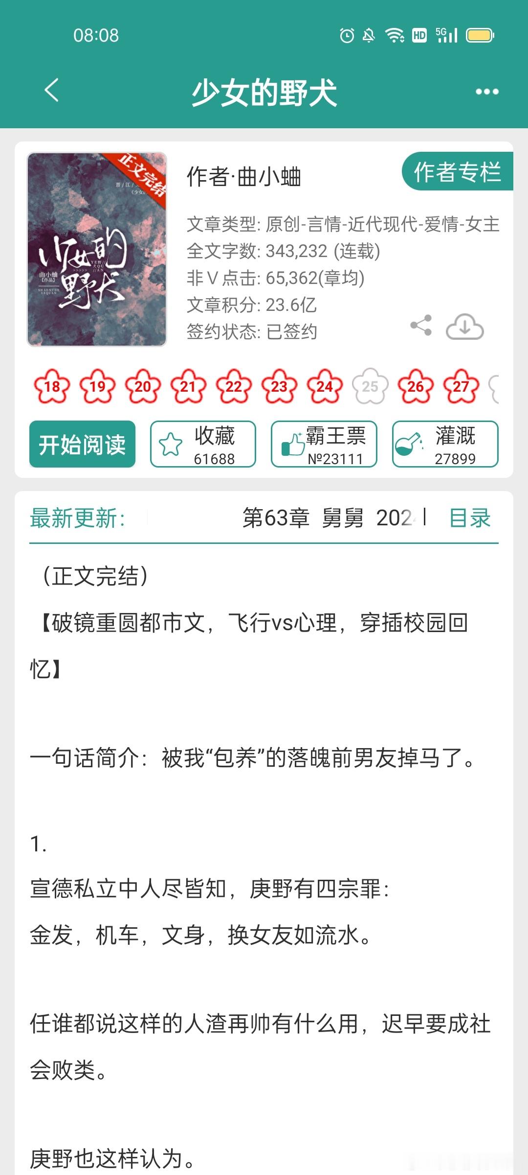 #推文[超话]##言情小说推荐# 《少女的野犬》，破镜重圆文 ​​​