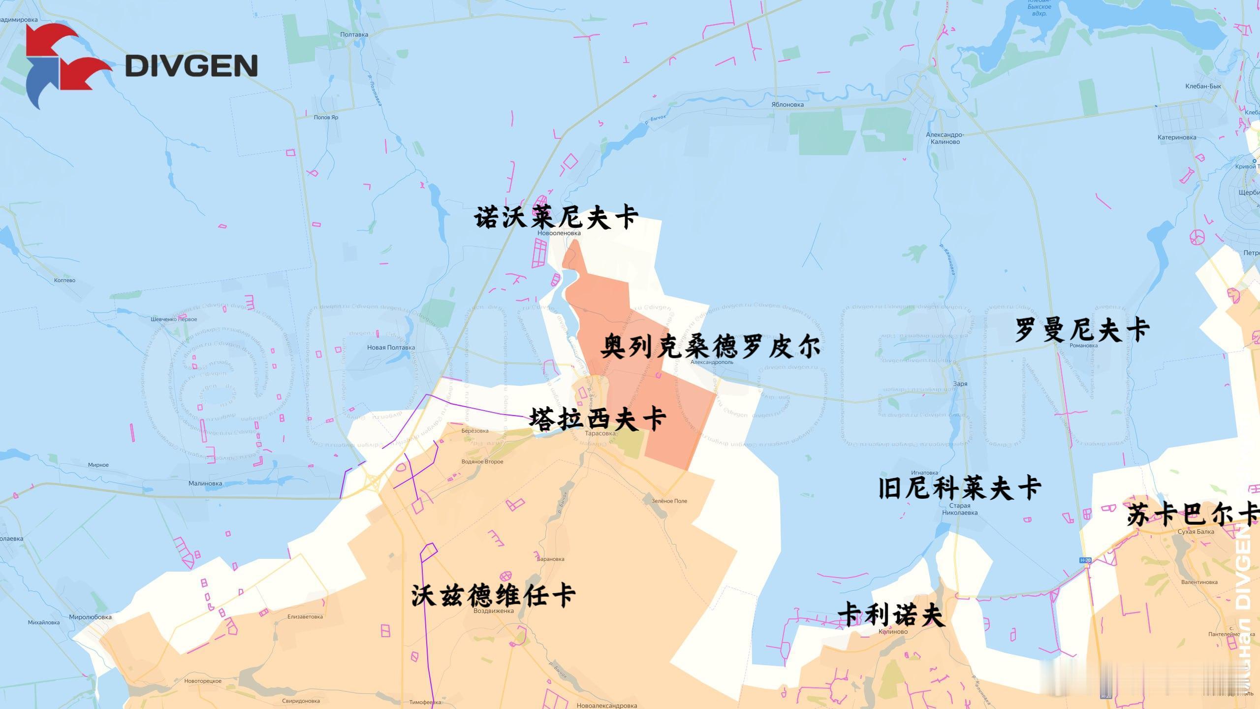 俄军在沃兹德维任卡向北狂突来源：DIVGEN 🚩 Карта СВО俄乌局势新