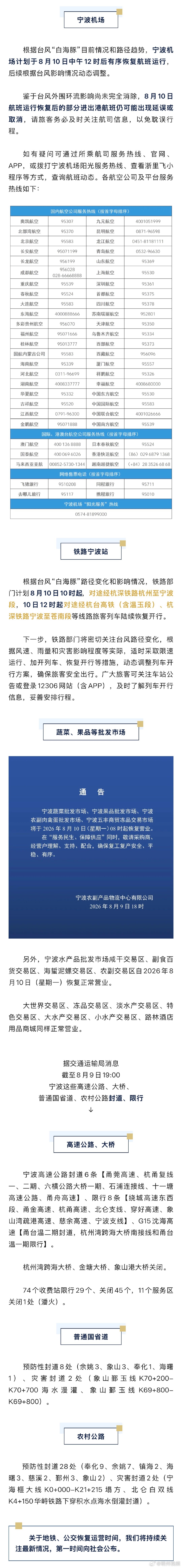 宁波机场铁路宁波站等明起有序恢复 据最新消息，根据台风“白海豚”路径变化和影响情