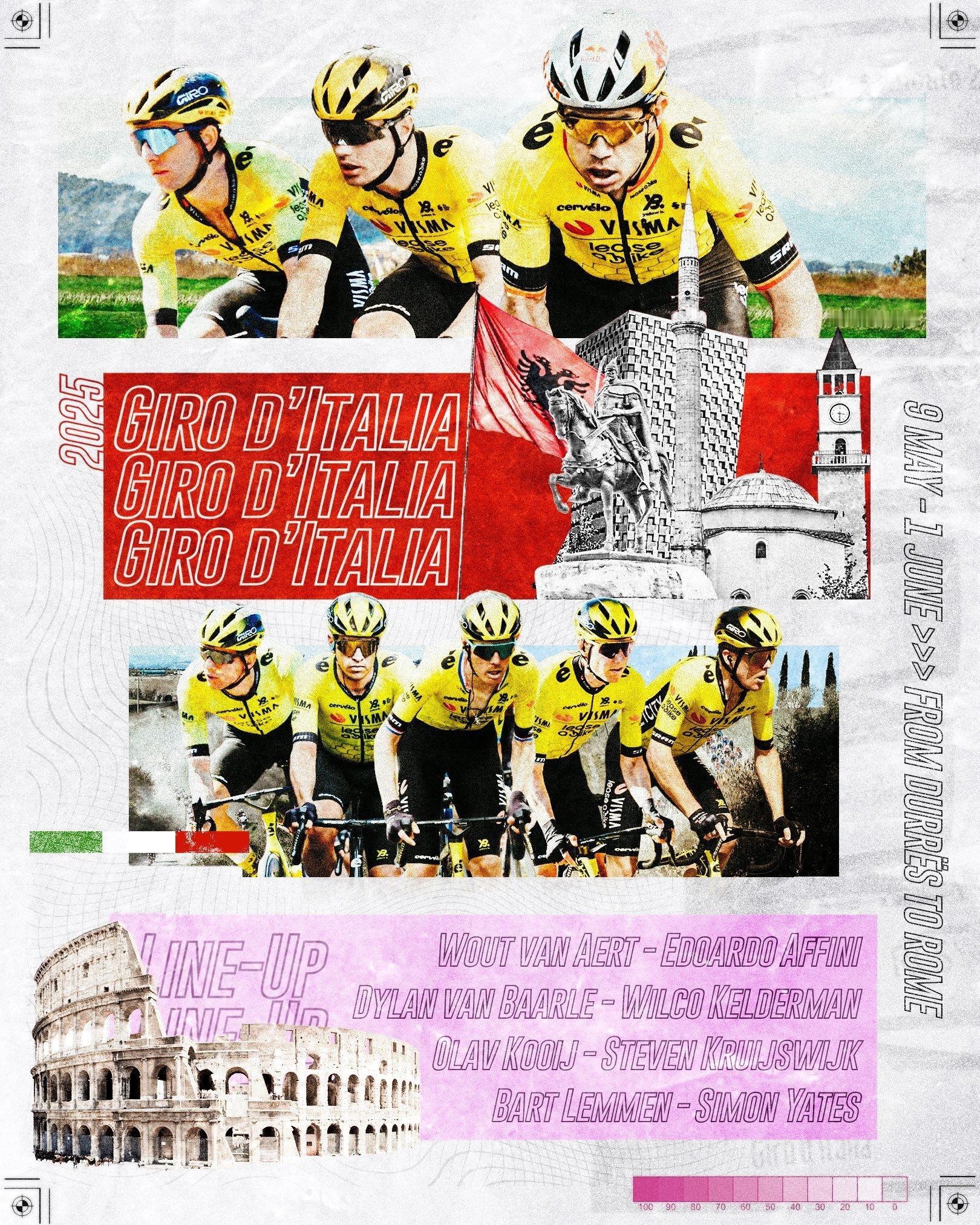 维斯玛车队公布2025环意参赛阵容：范阿尔特、科伊和西蒙-耶茨领衔。阵容非常豪华