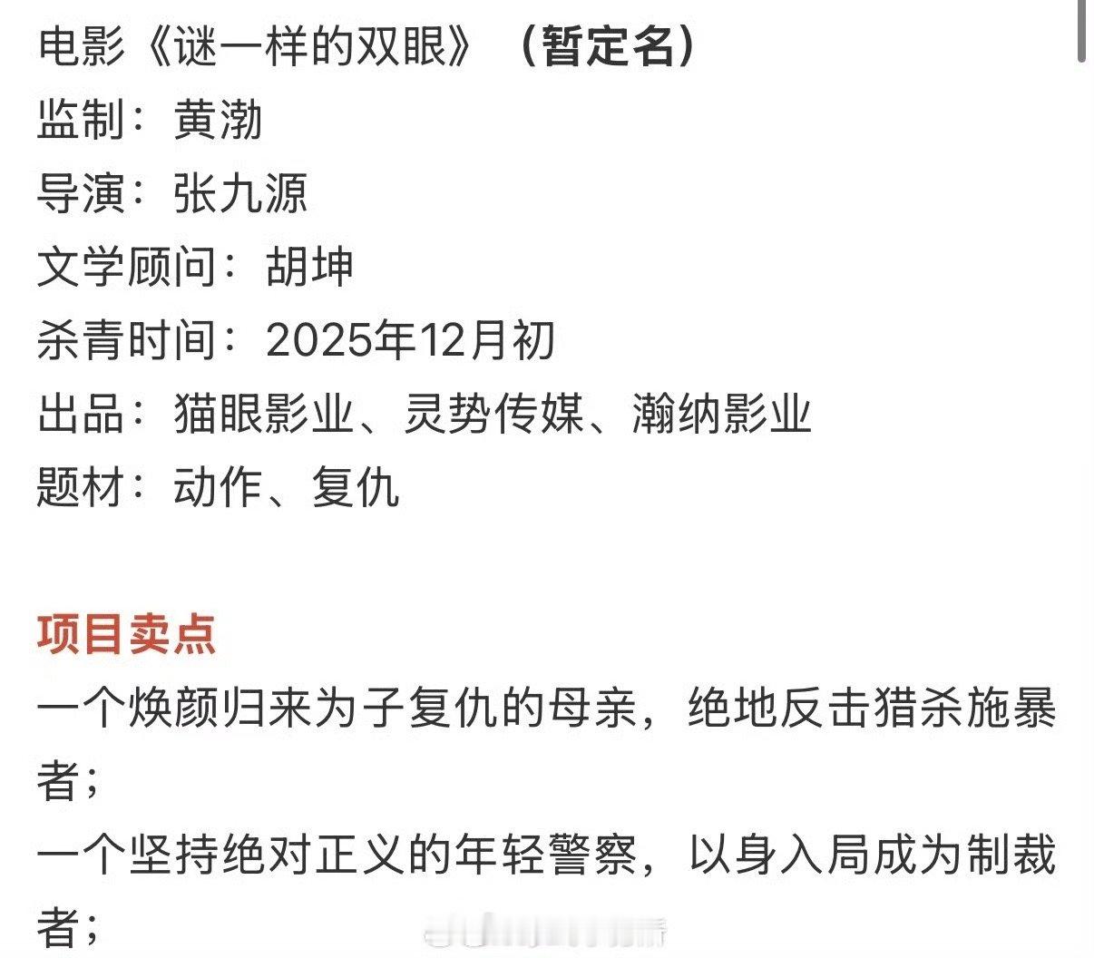 倪妮、陈飞宇电影《谜一样的双眼》故事梗概及人物小传 