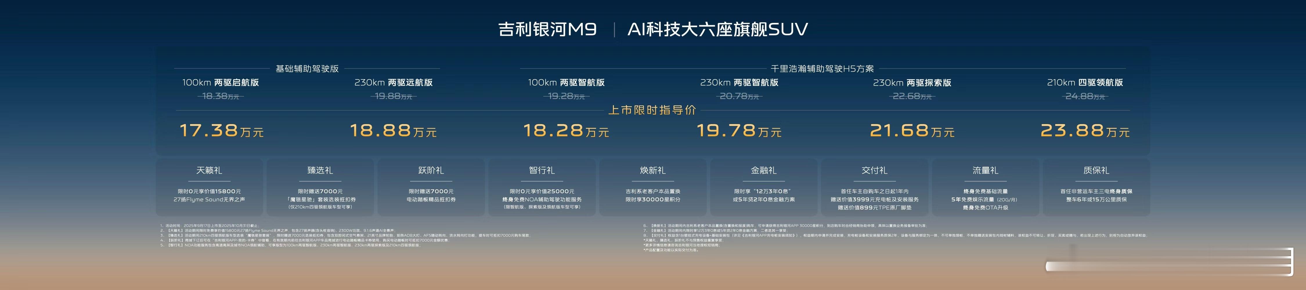 AI时代的新汽车！吉利银河M9 全球上市上市限时指导价17.38万元起！AI科技