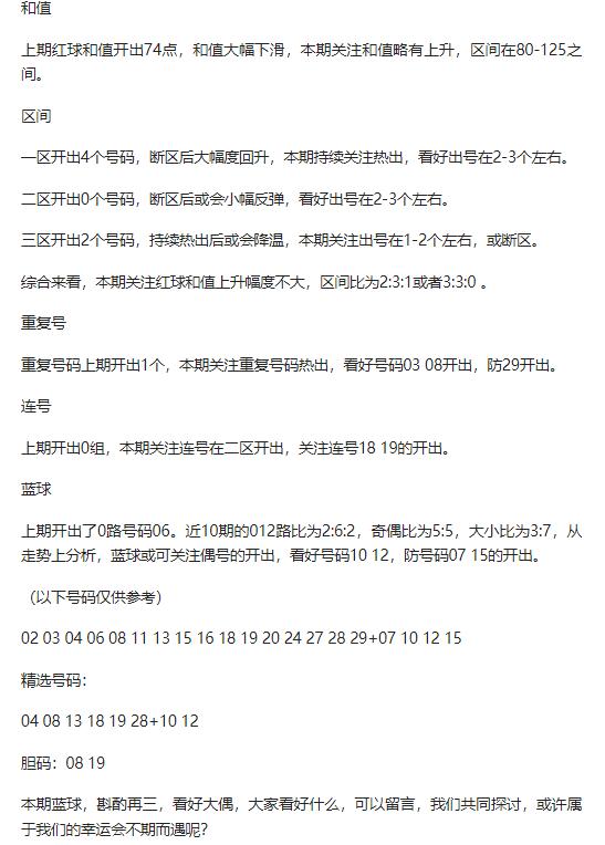 辛丹丹来啦！这次是本尊而非智能AI，蓝球4码：07 10 12 15，都围绕中大