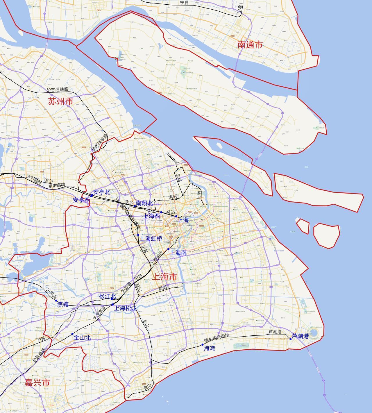 上海市铁路及客运站分布图
根据铁路12360数据，上海市目前有以下13个铁路客运