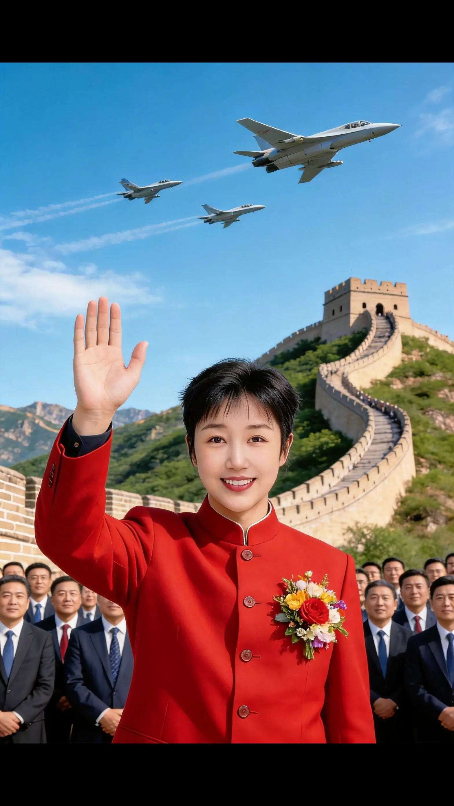 AI中山装长城背景。