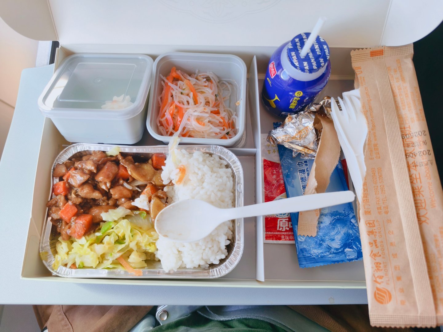 今天飞机上吃了一个超级黑暗的东西，我都不知道为什么会这么黑暗，好像叫什么姜母鸡肉