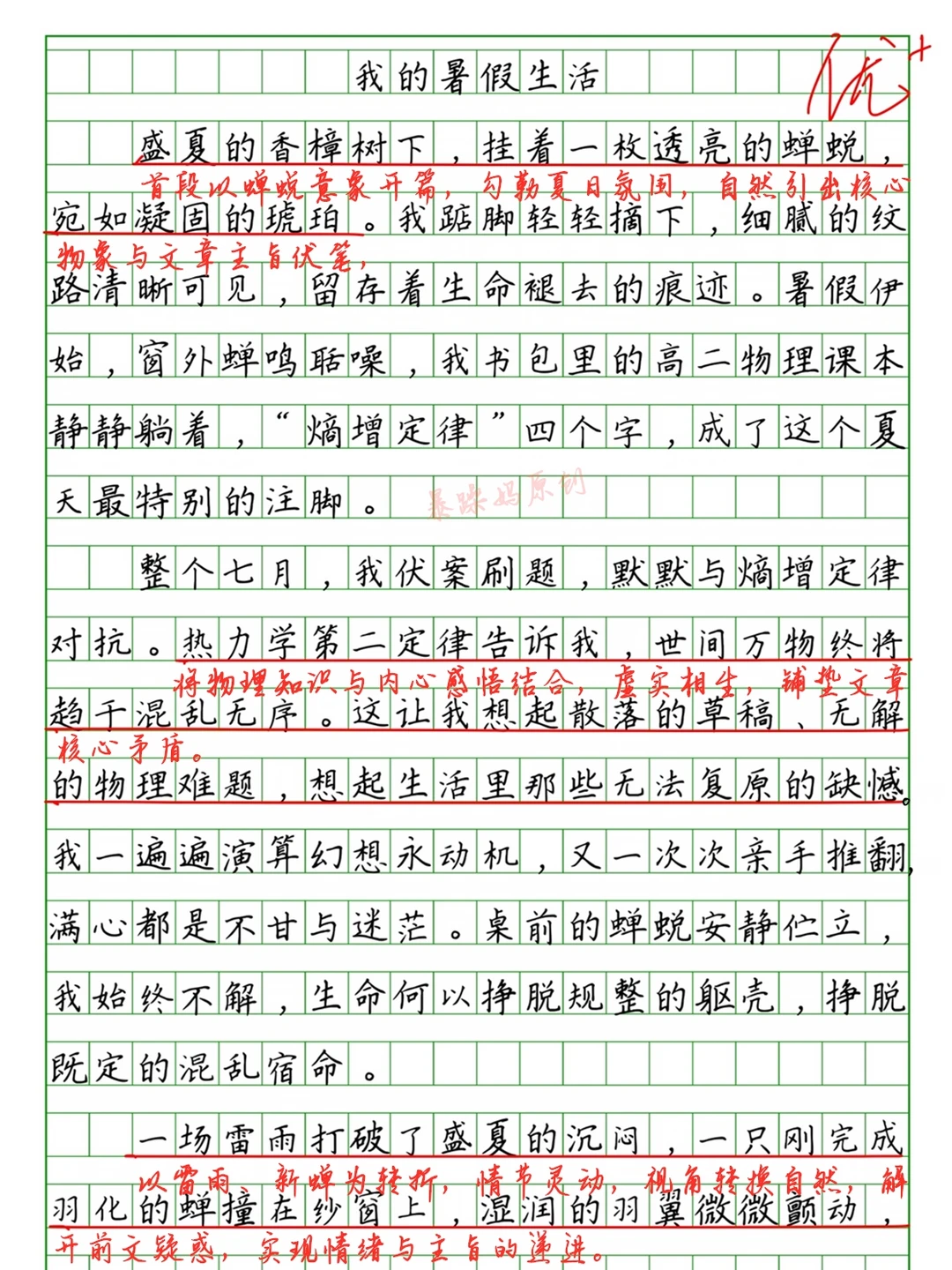 🔥优秀作文批改：《我的暑假生活》