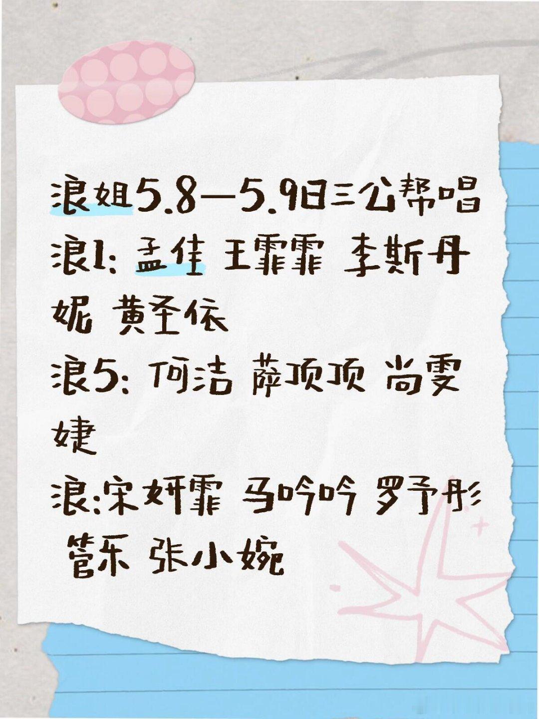 乘风破浪的姐姐浪姐5.8–5.9帮帮唱乘风2026师姐帮帮唱王霏霏 孟佳何洁 马