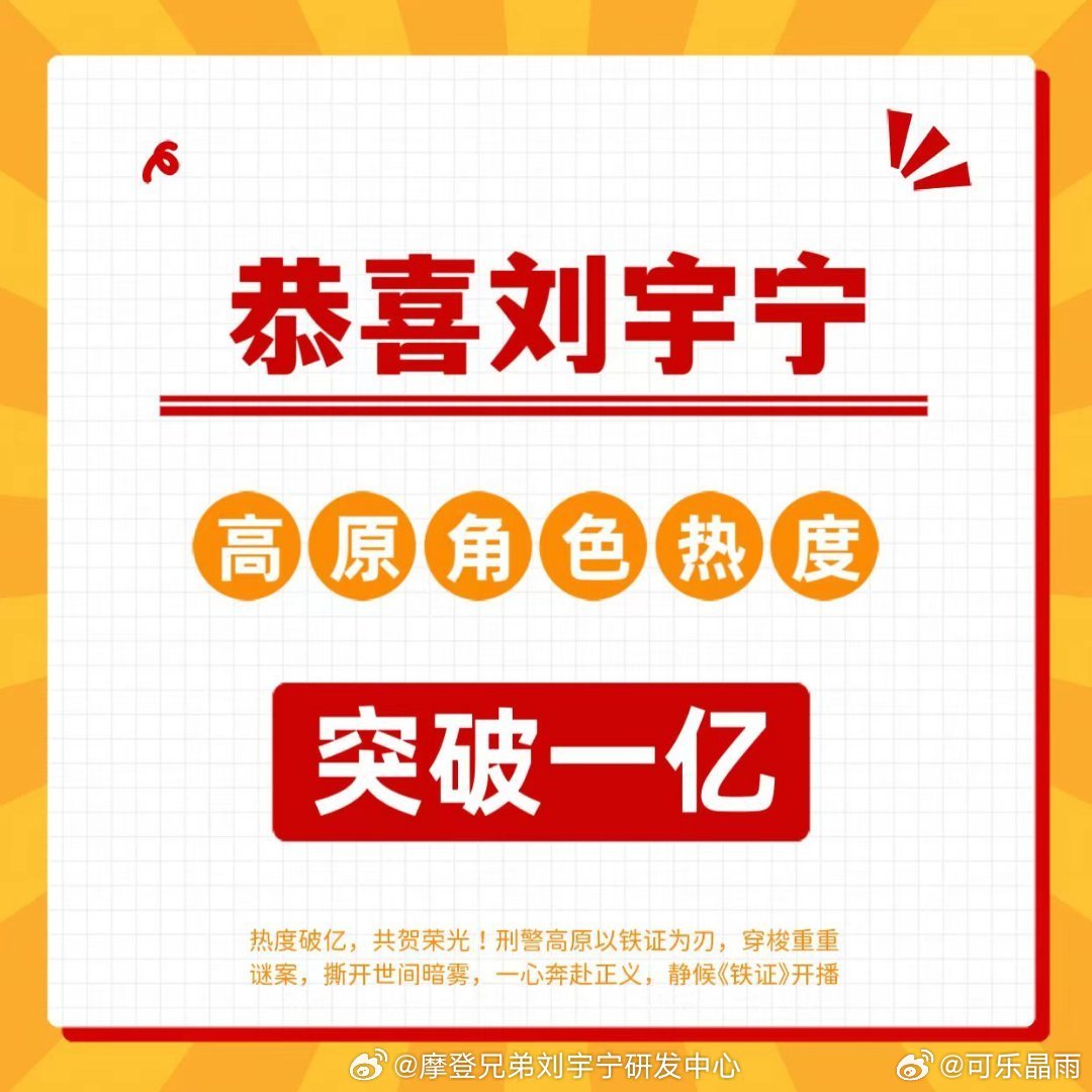 刘宇宁高原角色热度破亿刘宇宁 闪光的你到哪里都星光璀璨。恭喜刘宇宁