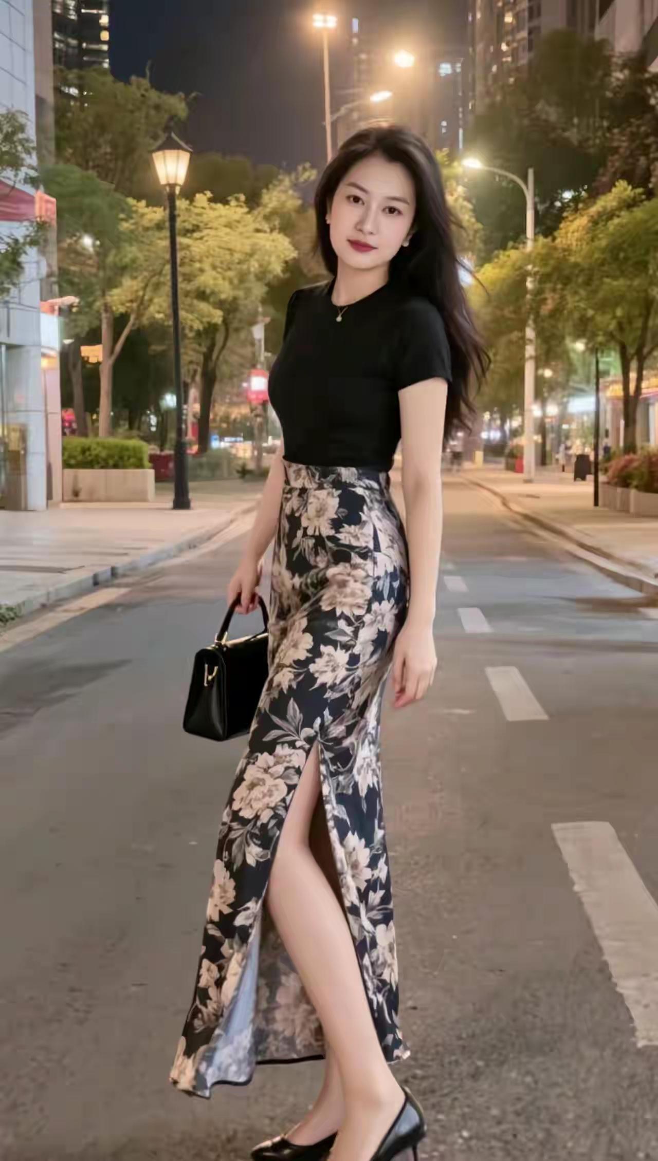都市夜色下的优雅步伐，黑白配的时尚穿搭