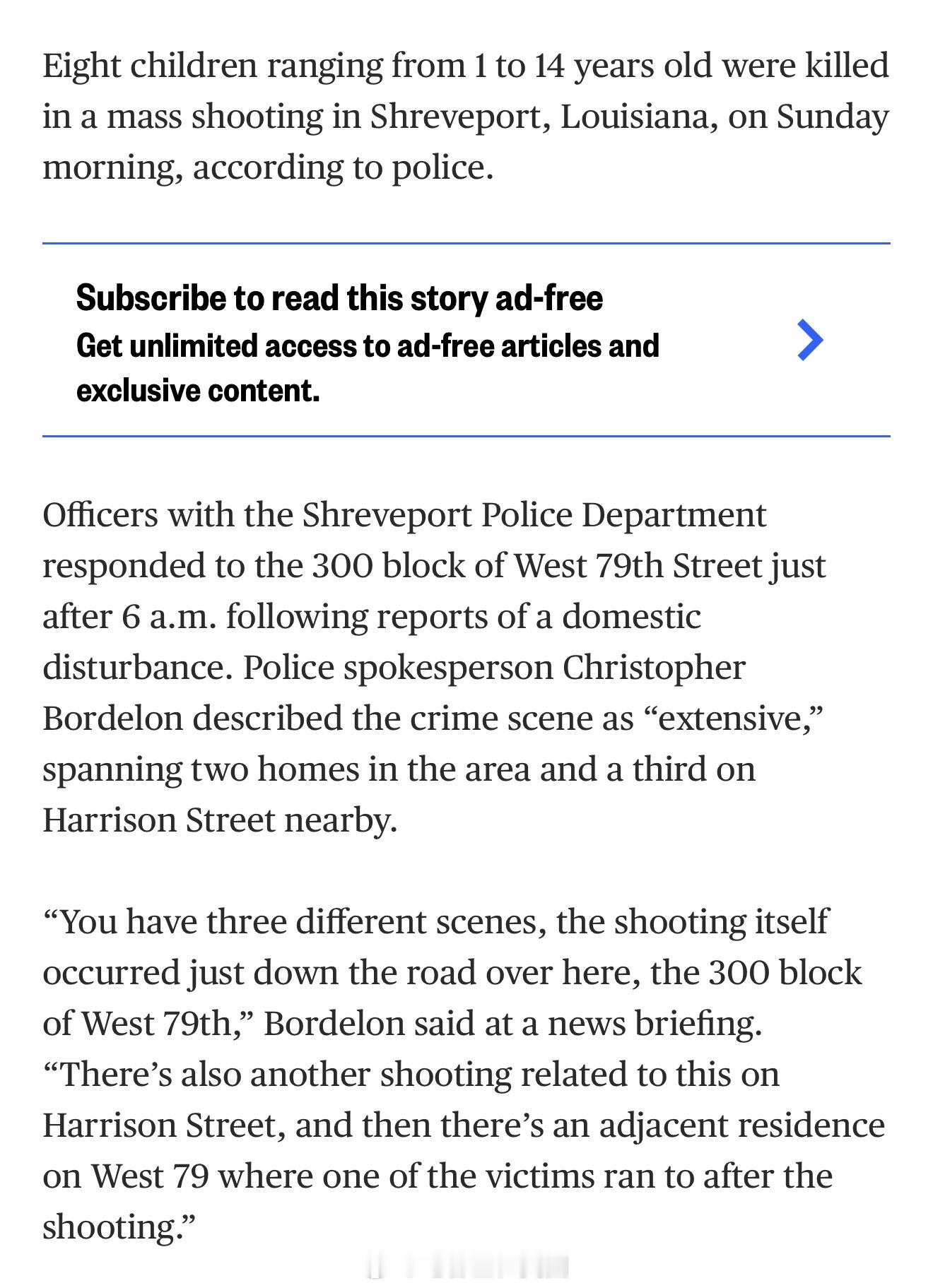 路易斯安那州Shreveport警方表示，周日清晨当地发生一起大规模枪击案，共有