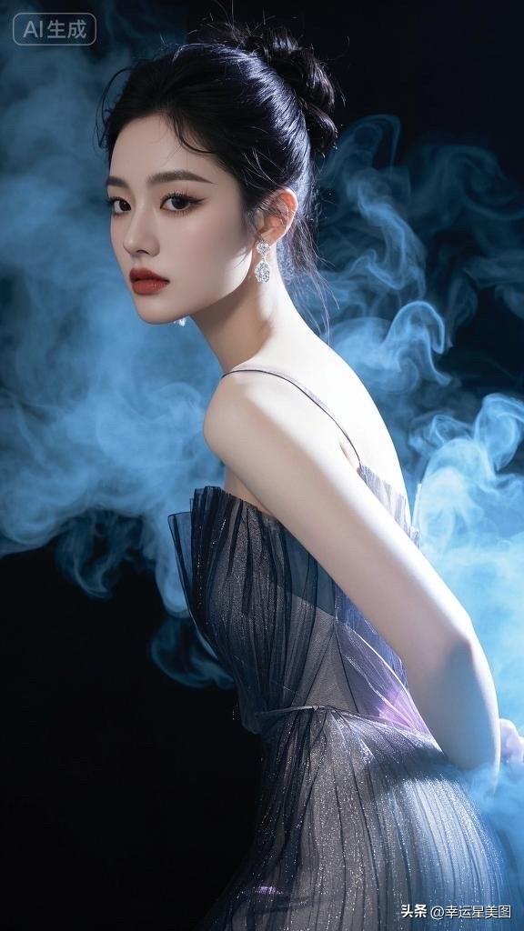 冷艳蓝裙，花间仙子，气质优雅，美不胜收！