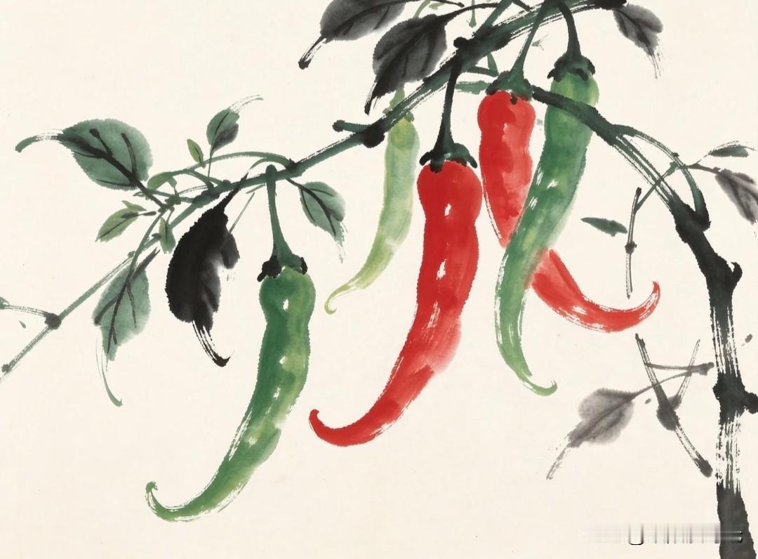 红绿辣椒挂枝头，人间烟火味悠长。🌶🌶🌶
小画拾光治愈系插画分享
水墨辣椒 