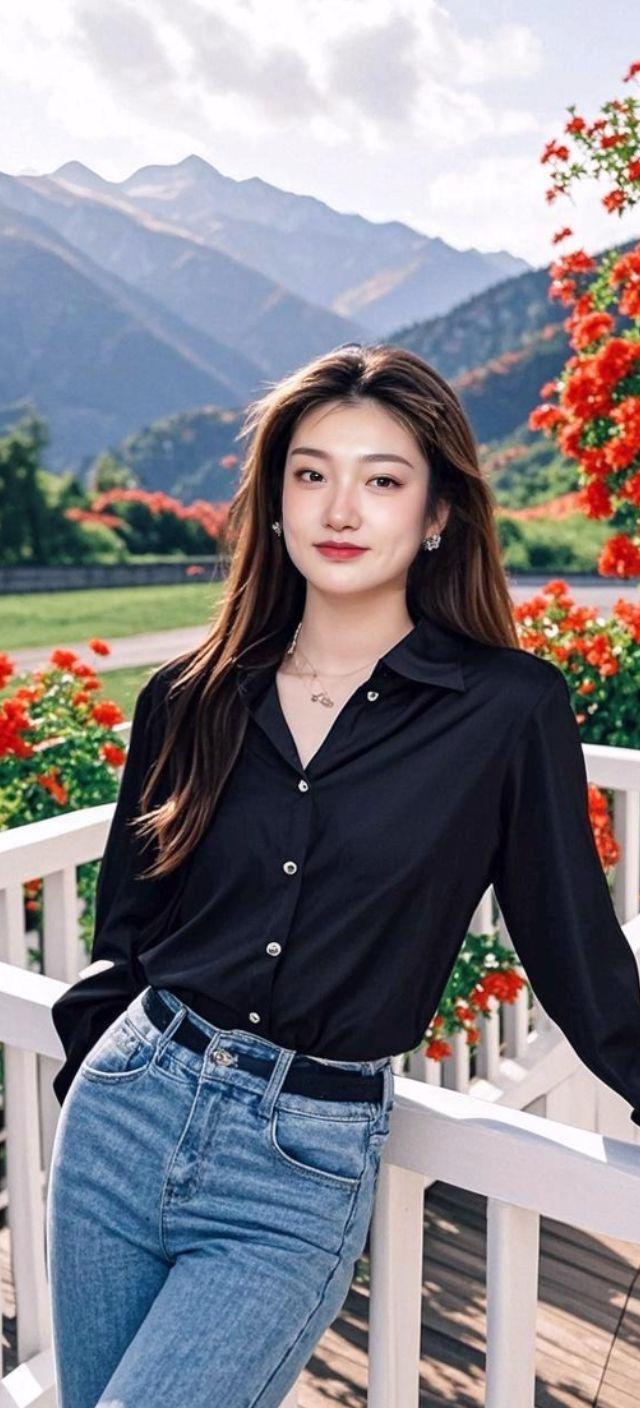 AI湖畔佳人 蕾丝短袖连衣裙 禅意立领上衣 李梦