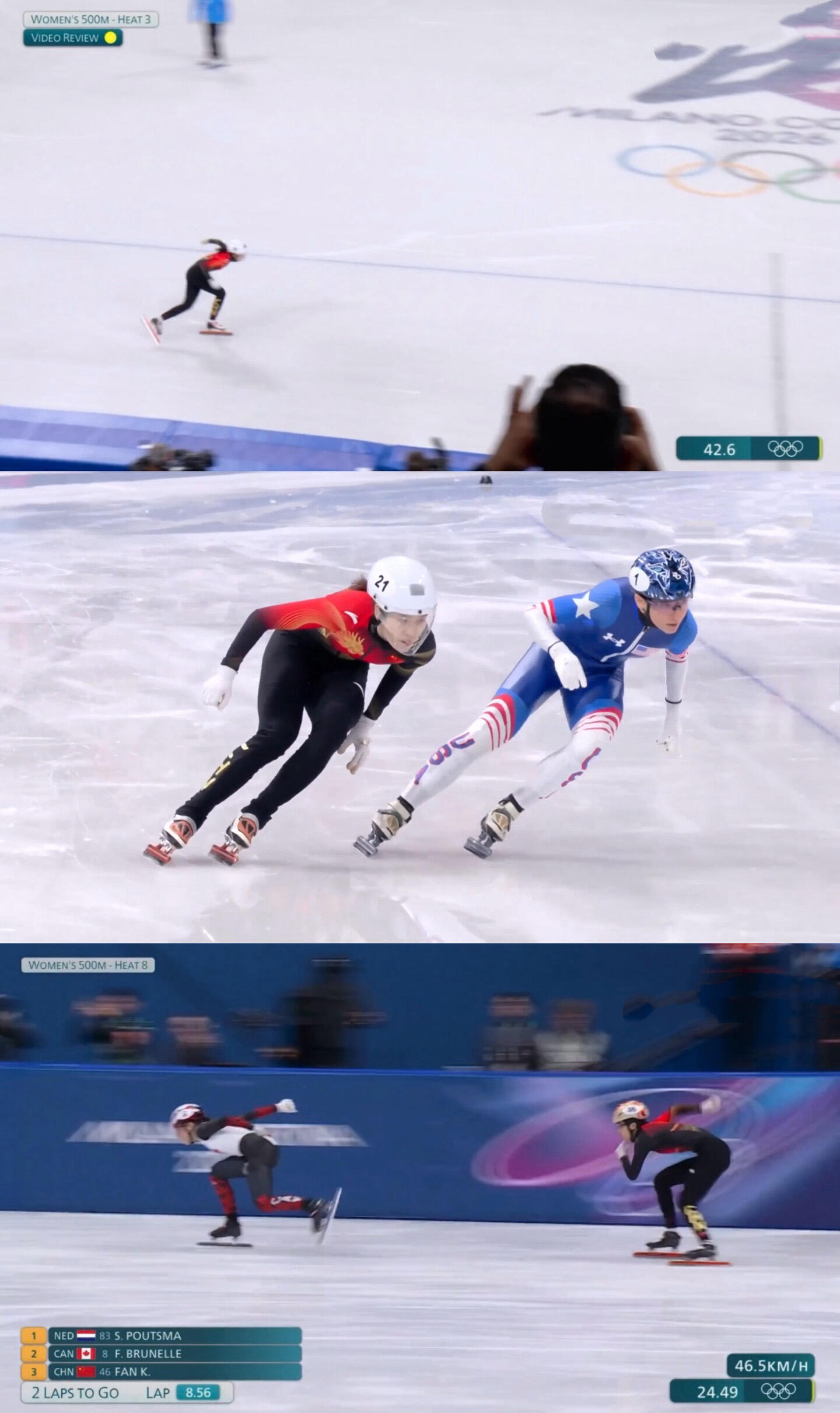 王欣然张楚桐范可新全员晋级米兰冬奥短道速滑女子500米预赛，中国三将齐晋级，王欣