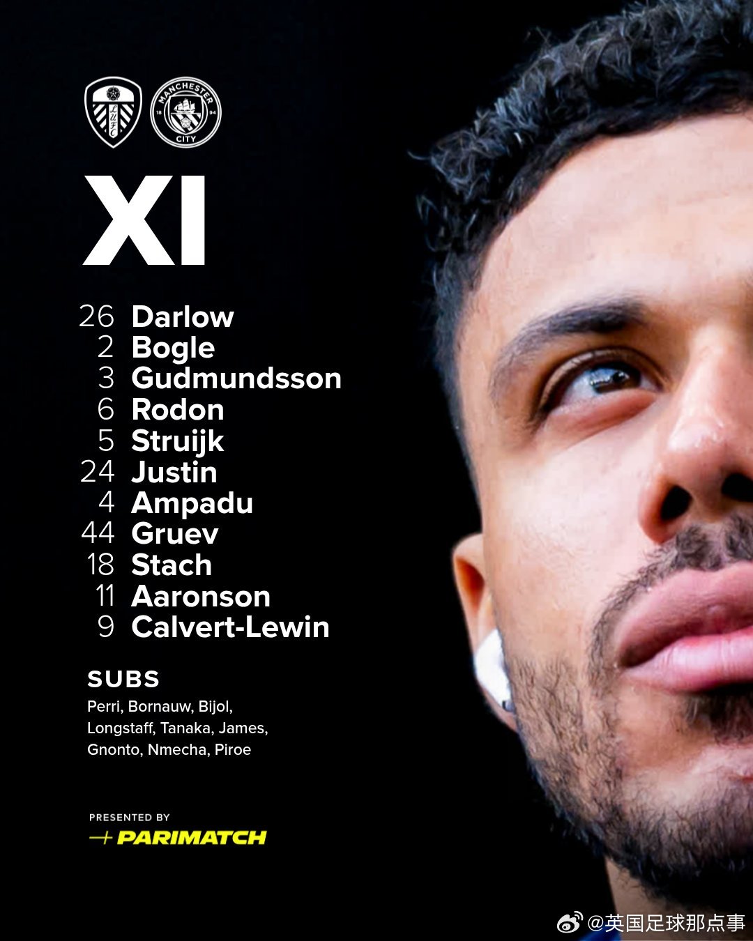 利兹联vs曼城 首发阵容⬇️ 1:30开赛！利兹联首发：26-达尔洛、6-罗登、