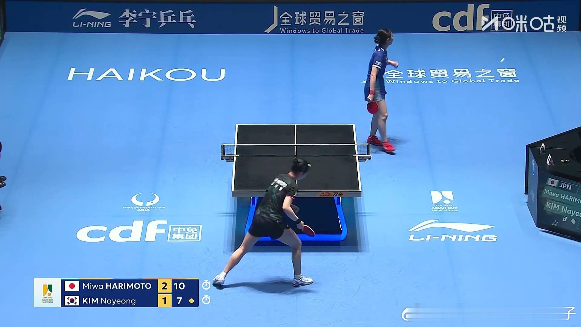 张本美和3比1金娜英（-8，6，5，7）2026年国际乒联海口亚洲杯女单小组赛第