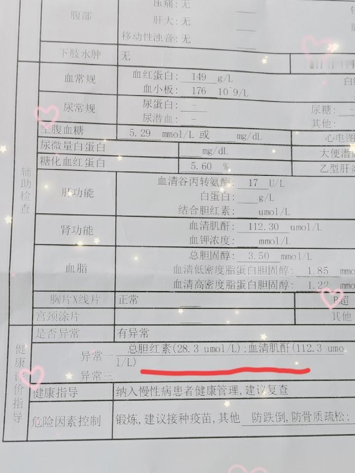 |/L，血清肌酐112.3umoI/L，这是身体出了什么问题呢？有知道的吗？
