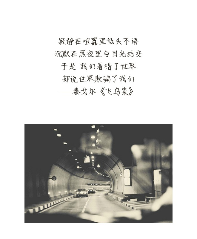寂静在喧嚣里低头不语沉默在黑夜里与目光结交于是  我们看错了世界却说世界欺骗了我