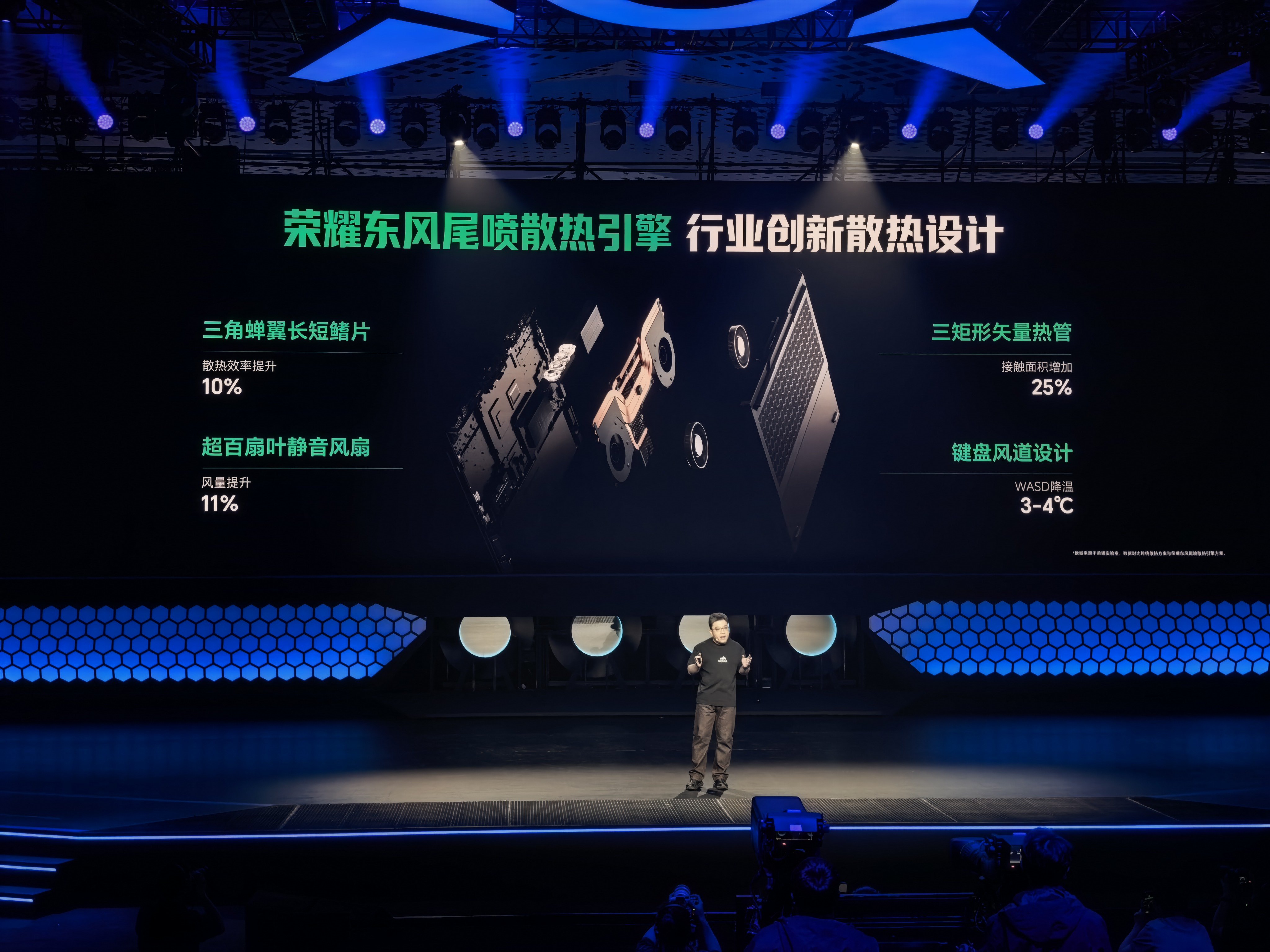 荣耀 WIN 游戏本发布会，这个会场布置有点东西，后面真放了 4 个大风扇，就是