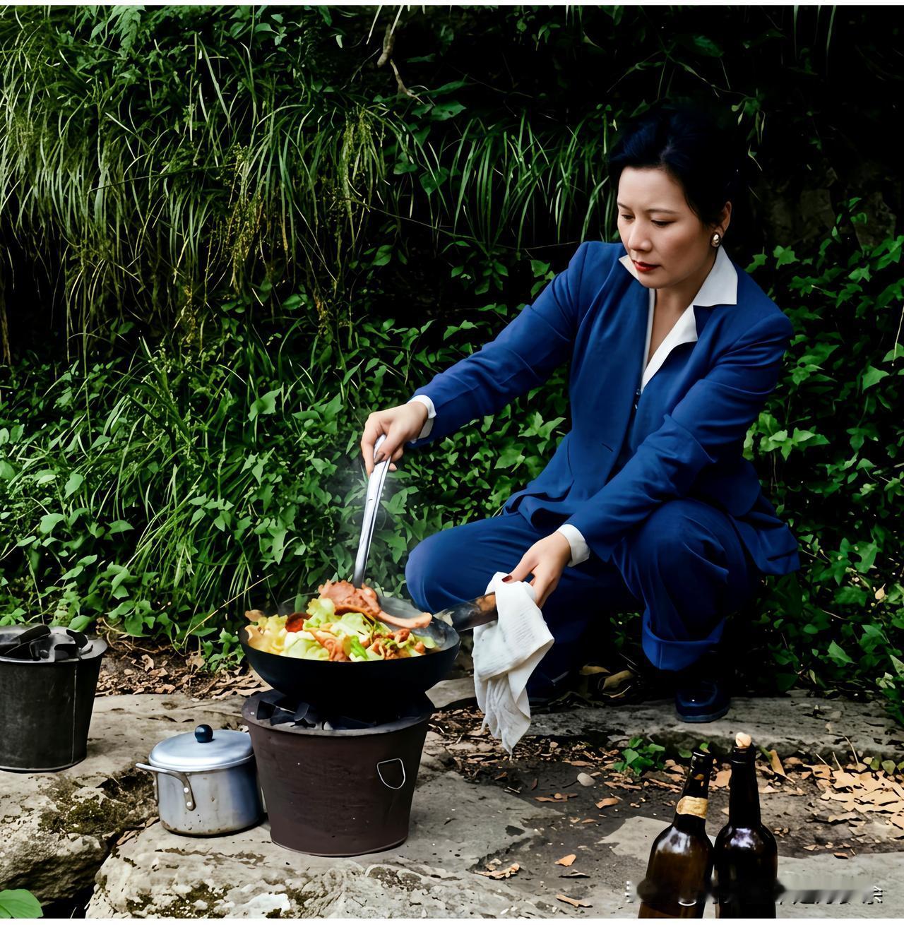 这是1946年宋美龄在山间野炊时留下的一张老照片，大家都瞧瞧呗！这而非演戏，也而